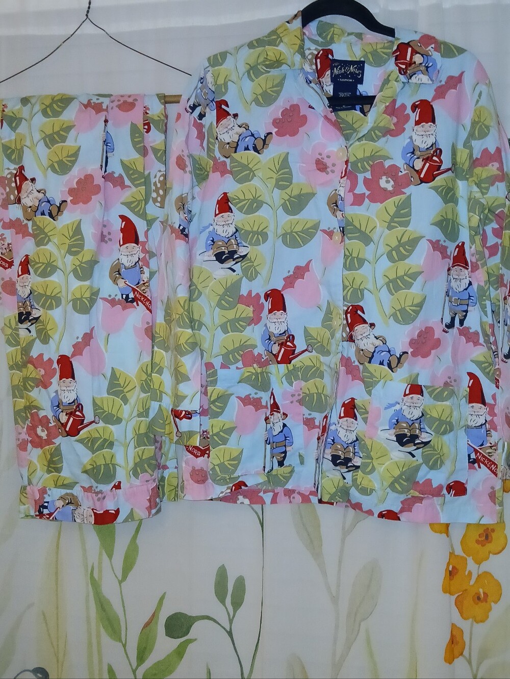 Vintage Nick & Nora Gnome Print Pajama Set - Medium
